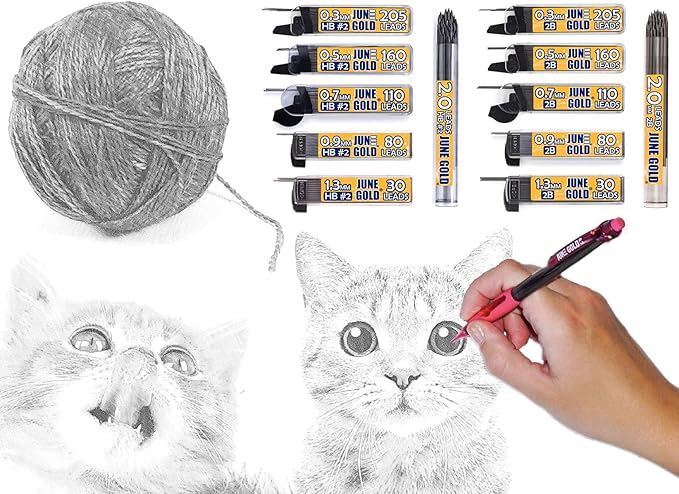 June Gold 820 Pieces, 0.3 mm HB #2 Lead Refills, 205 Pieces Per Dispenser, Extra Fine Thickness, Break Resistant Lead/Graphite (Pack of 4 Dispensers)