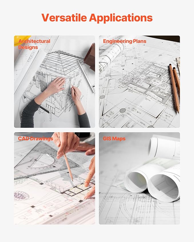 VEVOR Wide Format Paper, 30 in x 500 ft Plotter Roll, 2 Rolls CAD Bond Rolls with 3 in Core, 20 LB Bond Paper Rolls, Ideal for CAD Drawings, Engineering Plans, GIS Maps, and Architectural Designs