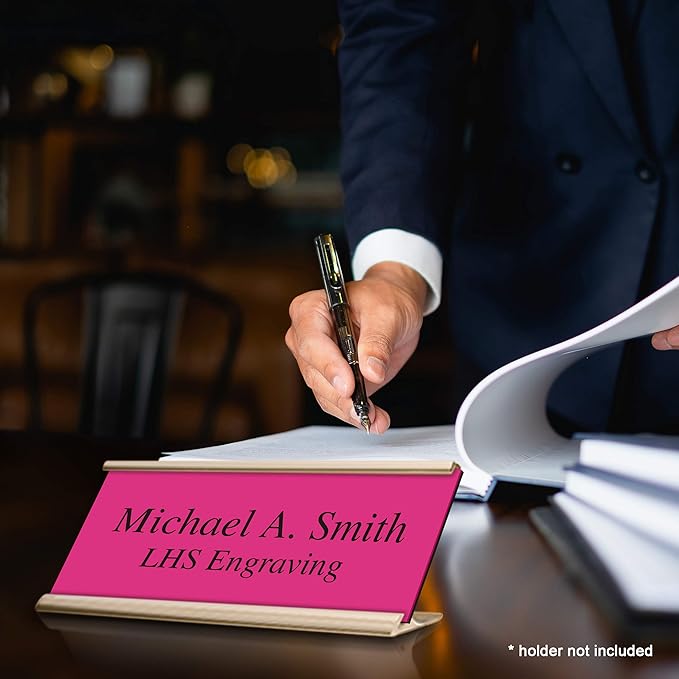 Door Name Plate Personalized for Office Pink Plastic Name Plate Black Letters - Made in USA 2x4 B12
