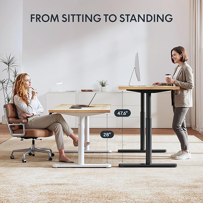 FLEXISPOT Bamboo Electric Standing Desk with Elegant Oval Legs, 60"x30" Height Adjustable Desk for Home Office & Living Spaces, Black Frame