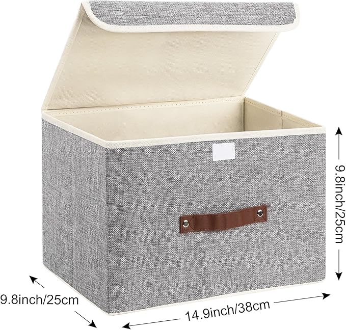 TYEERS Foldable Storage Boxes with Lids 5 Pack Fabric Storage Bins with Lids, Closet Organizers for Clothes Storage, Room Organization, Office Storage, Toys - Gray