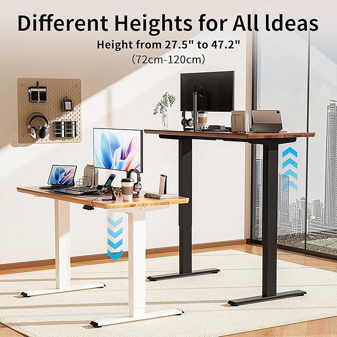 BIZUM Standing Desk Frame Dual Motor, Standing Desk Legs Up to 47.2", Computer Memory Desk Adjustable Table Legs with USB Ports for Home and Office, White Frame Only