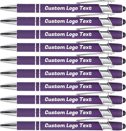 HEYZARDA Personalized Pens with Name Text Logo Custom Ballpoint Pen for Business Office Events with Stylus for Touchscreen 20 Pcs Dark Purple