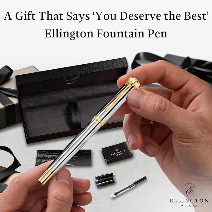 Ellington Pens Luxury Fountain Pen Set - Smooth Fine Nib - Includes 3 Ink Cartridges, Refillable Ink Converter, Gift Box - Fountain Pens For Writing, Calligraphy, Journaling (The Presidential Oath)