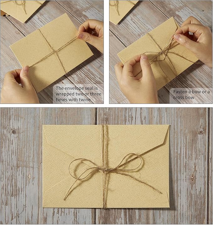Tuhangcc Stationery Writing Paper and Envelopes Set with Jute Rope 4 X 6 for Writing Letter, (20 Best Paper with 10 Heavyweight envelopes),by Better Gift Office Products(Yellow)