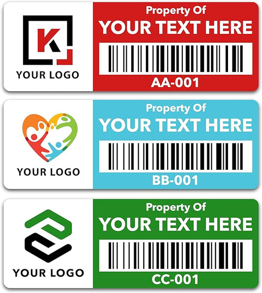 Custom Asset Tags (Upload Your Logo) - Asset Labels with Barcodes - 2” x 0.7” (50-5000 Labels)