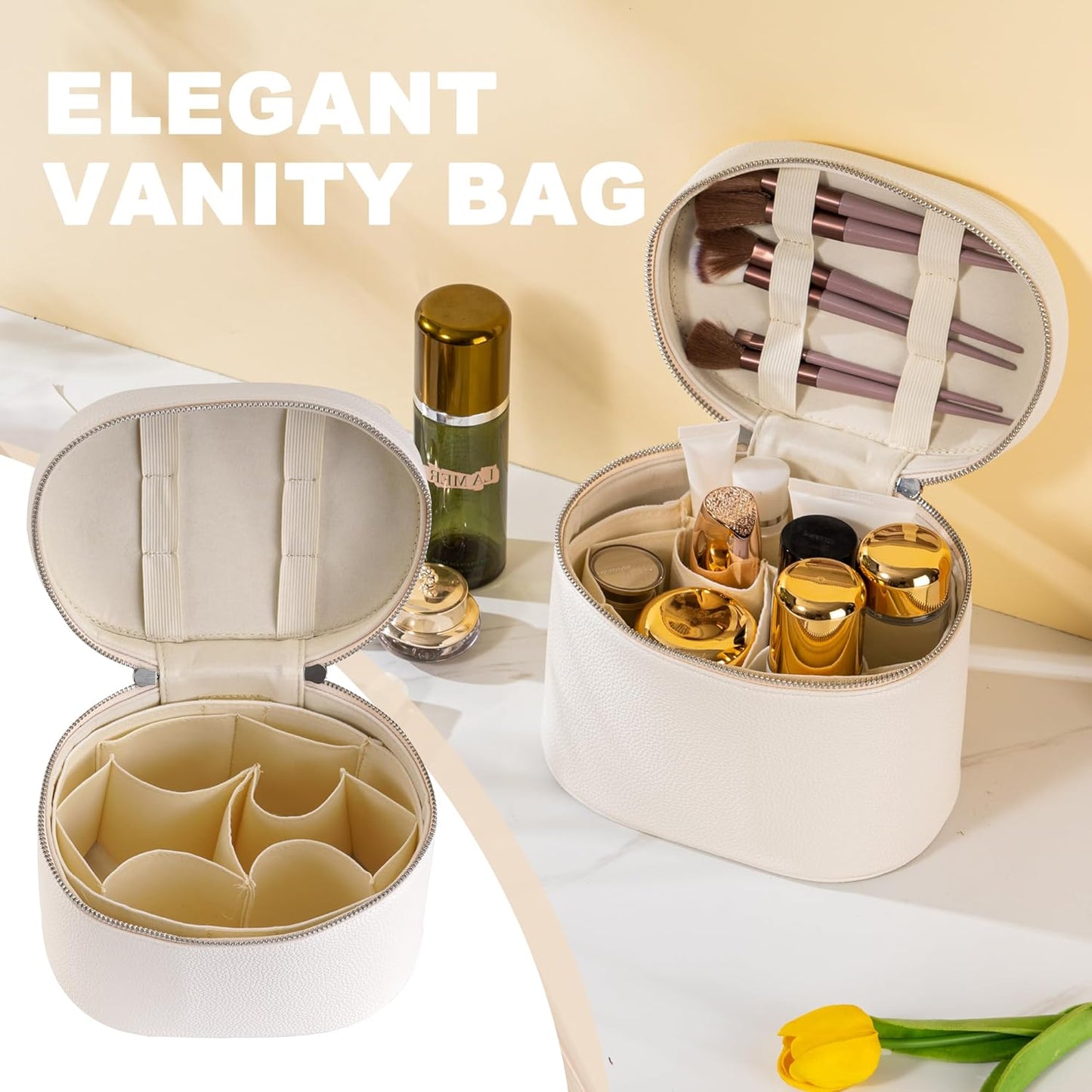 Makeup Bag Vanity Case Cosmetic Bag with Removable Divider Travel Toiletry Bag for Women Portable Make up Box Organizer, White