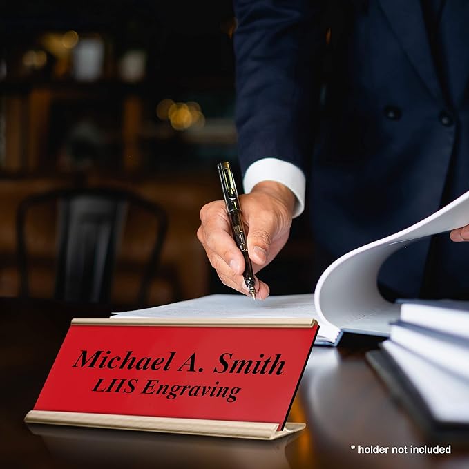 Engraved Custom Door Plate Red Plastic Office Door Sign with Black Letters - Made in USA 2x8 B14