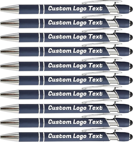 HEYZARDA Personalized Pens with Name Text Logo Custom Ballpoint Pen for Business Office Events with Stylus for Touchscreen 50 Pcs Navy