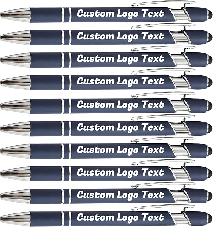 HEYZARDA Personalized Pens with Name Text Logo Custom Ballpoint Pen for Business Office Events with Stylus for Touchscreen 100 Pcs Navy