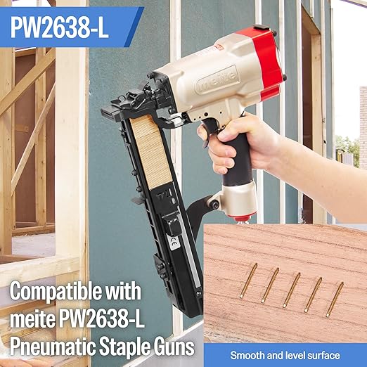 meite 16 Gauge 1-Inch Wide Crown Staples 1-1/2'' Leg, Galvanized P-Type Heavy Duty Construction Staples for Stapler Gun - Roofing Subflooring House-Wrap, Strong Holding & Tear-Resistance, 10,000 PCS