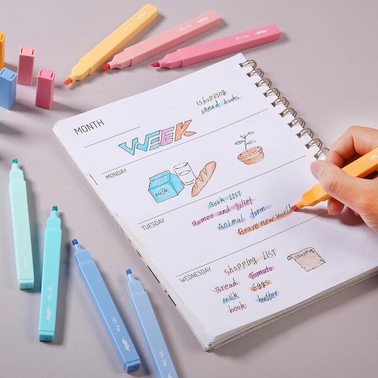 Mr. Pen- Aesthetic Highlighters, 8 pcs, Chisel Tip, Assorted Colors, Cute Highlighters Assorted Colors