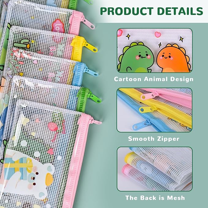 Ulema 24 Pcs Back to School Gifts Cartoon Mesh Pencil Pouch Bags Plastic Zipper Pouch 8×4 Inch for Classroom Organization School Office Supplies (24)
