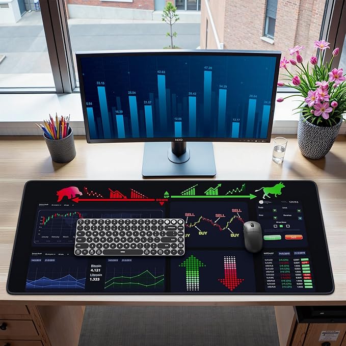 iCasso Day Trading Mouse Pad, Desk Mat, XXL Large Desk Pad, Non-Slip Rubber Base Stock Market Mousepad with Stitched Edges, Big Mouse Mat for Computer(Trading-Cattle)