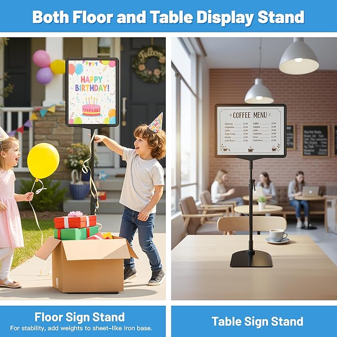 VAIIGO Sign Holder Stand 8.5 x 11, Adjustable Poster Stand for Table Top & Floor, Signage Display Stands, Floor Standing Sign Holder for Advertisement, Tradeshow, Store, Business, 2 Pack