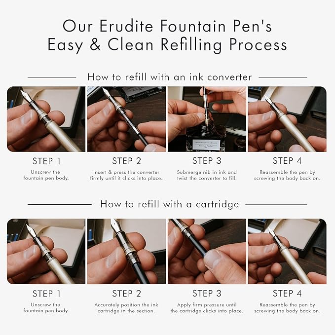 Wordsworth & Black Fountain Pen Set, 18K Gilded Medium Nib, Includes 24 Pack Ink Cartridges, Ink Refill Converter & Gift Box, Gold Finish, Calligraphy, [Rainbow], Perfect for Men & Women
