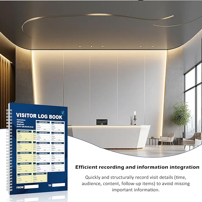 1 Pack of 500 Visitor Badges Registry Log with Carbonless Copy 2-Part Letter Size Visitor Log Book Spiral-Bound Self Visitor Badges Guest Register Book for Business or School (1)