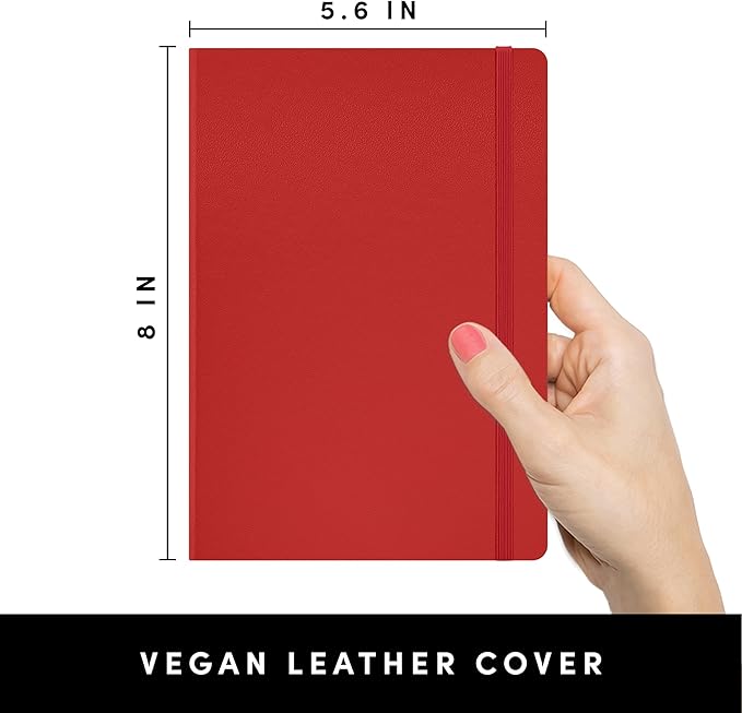 PAPERAGE Lined Journal Notebook, (Red), 160 Pages, Medium 5.6 in x 8 in - 100 GSM Thick Paper – Hardcover Journaling Notebook for Work, School & Note Taking