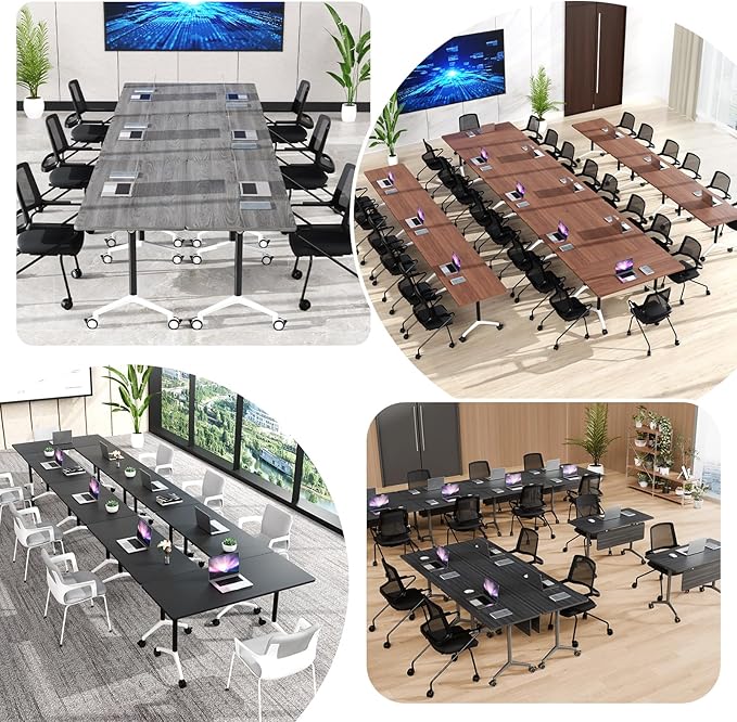 Goakwwuz Conference Room Table, Folding Conference Tables,Thicken Grey Tabletop,Flip Top Wooden Seminar Meeting Room Table for Conference Room Offices (10, Black+White, 61.0“)