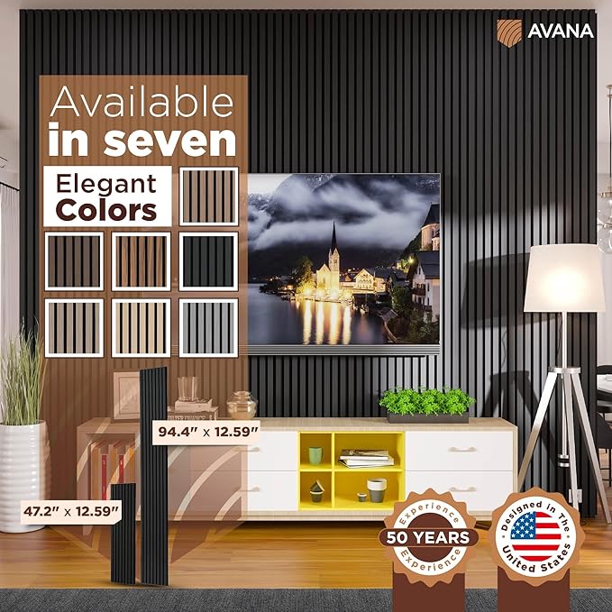Avana Modern Acoustic Wood Wall Panels – 47.2 x 12.6 Inch Black Oak Acoustic Panels 1 PC – Wall Panels for Interior Wall Decor For Homes, Offices, Studios – Sturdy And Durable Wood Panels For Wall