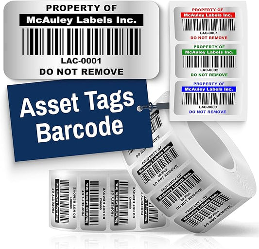 McAuley Labels Custom Asset Tags for Equipment - Numbered, Permanent - Heavy Duty Metalized Polyester, Stronger Adhesive - Barcode Label - 2x1