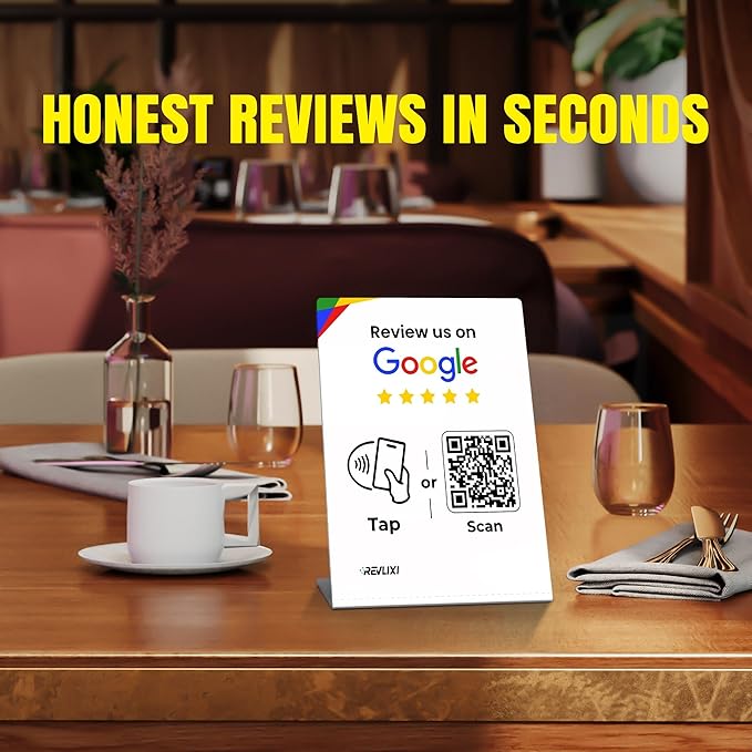 REVLIXI Google Review Stand (10 PCS)- Boost Reviews w/Reusable Google Review Tap Card Stand & QR Code Stand -No App, No Subscription-Android & iPhone Compatible -Boost Google Reviews for Online Growth