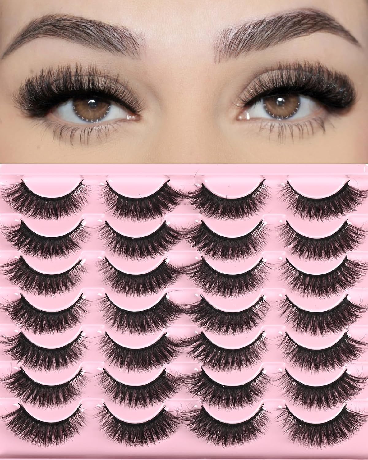 FARRED Natural Lashes Short Eyelashes Wispy False Mink Lash Pack 14 Pair Fluffy Cat Eye Strip Eyelash that Looks Like Extensions Small Fake Lashes for MUA and Beginners Daily Makeup (F14 | 8-15mm)