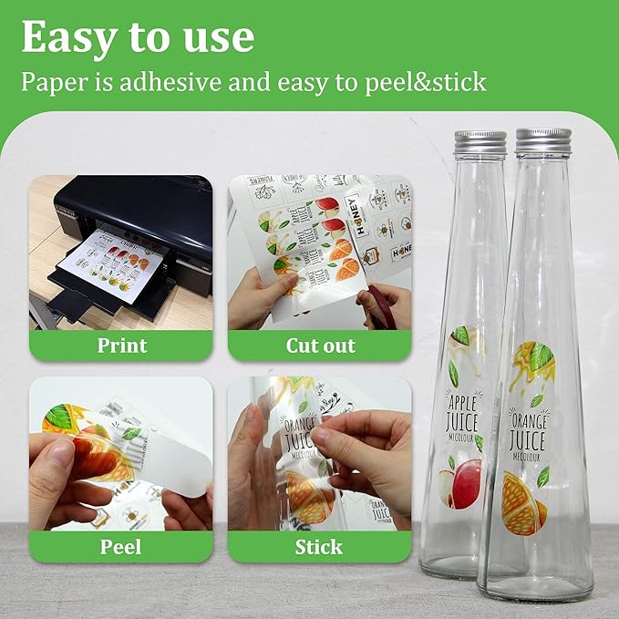 MECOLOUR Clear Sticker Paper Printable Vinyl for Inkjet Printer-100 Sheets Transparent Sticker Paper