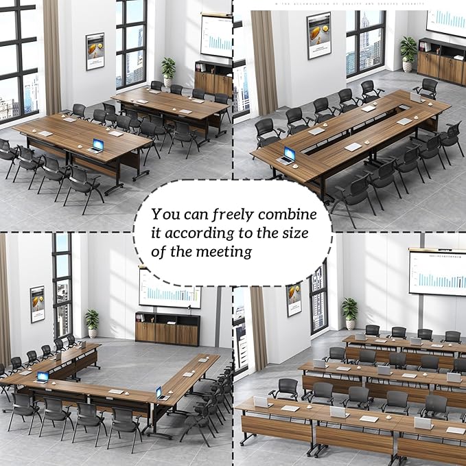 Foldable Conference Table Mobile Meeting Table,Large Modular Conference Room Tables for 2-10 People,Flip Top Mobile Training Table Rectangular Seminar Tables with Wheels for Office,Classroom,Warranty