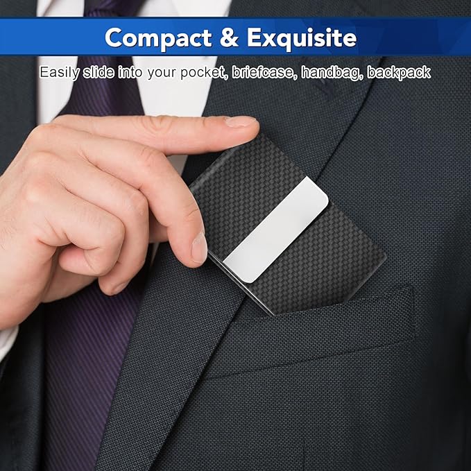 DMFLY Business Card Holder with Ultra Slim Design, Business Card Case with Premium PU Leather, Suit Pocket Metal Card Holder for Women/Men, Magnetic Closure Quick Access Cards, Small and Easy to Carry