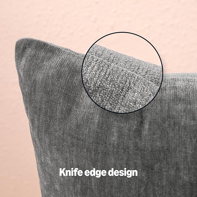 Amazon Basics Chenille Throw Pillow Covers, Home Decor Cushion Cover for Bedroom Living Room Couch Bed, 18" W × 18" L, Dark Gray