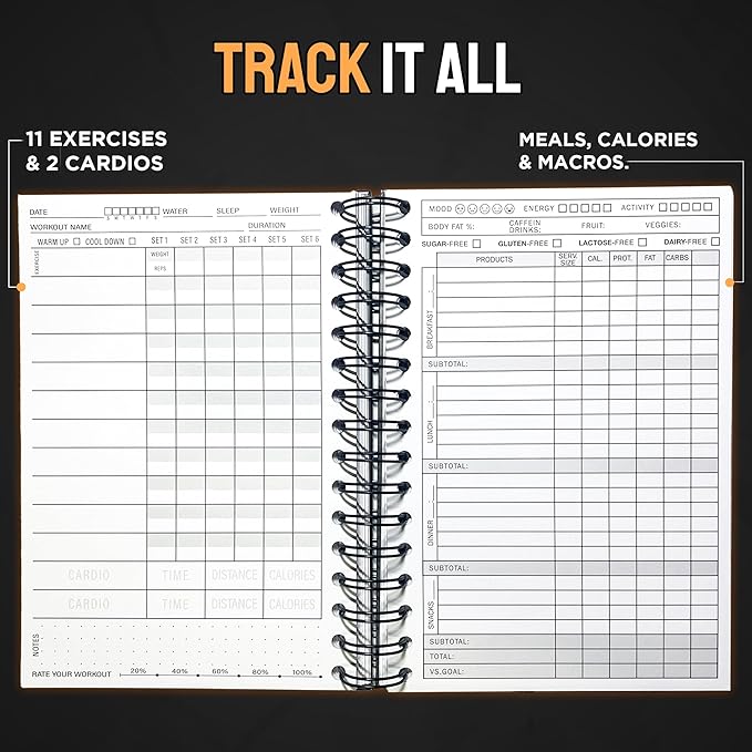 Nextnoid Hardcover Fitness & Food Journal - Nutrition & Workout Planner for Men & Women - A5 Sturdy Workout Log Book to Track Diet, Gym & Home Workouts - Yellow