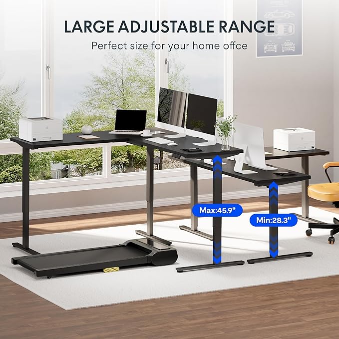 FLEXISPOT L Shaped Standing Desk, 71 x 63 Inch Electric Height Adjustable Corner Desk, Sit Stand Computer Workstation, Preset Controller, Home Office, Black Frame with Black Top, Black Drawer