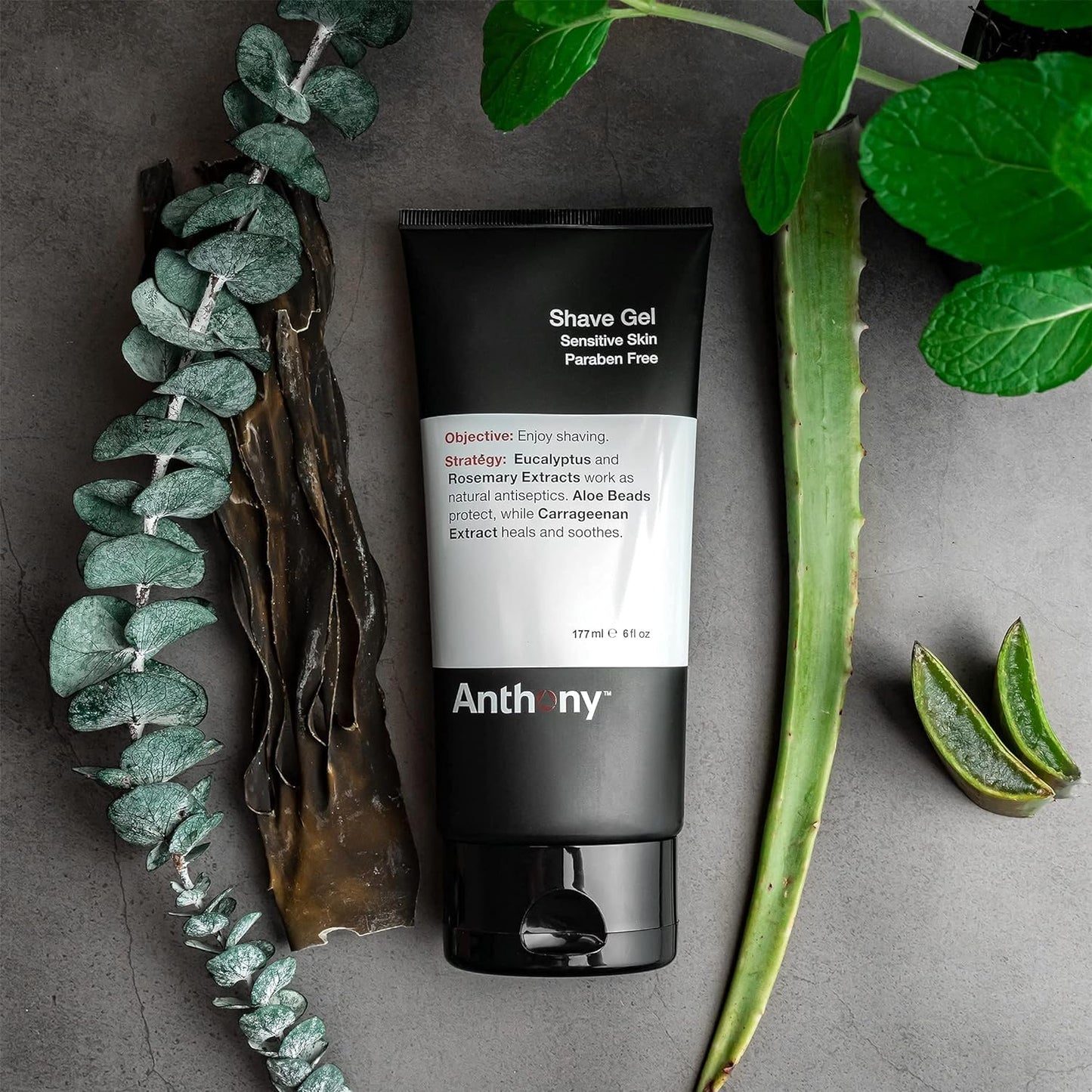 Anthony Shave Gel for Sensitive Skin – Non-Foaming, Soothing Shaving Cream for Men and Women. With Aloe Vera Beads, Eucalyptus, Rosemary and Carrageenan Extract - 6 Fl Oz (2 Pack)