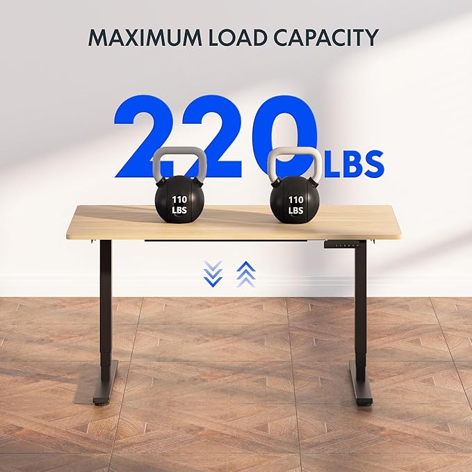 FLEXISPOT E6 3-Stage Dual Motor Electric Standing Desk 48 x 24 Sit Stand Up Desk, Holds 220 lbs, Adjustable Height w/Memory Presets, One-Piece Maple Desktop & Black Frame, Ships in 2 Boxes