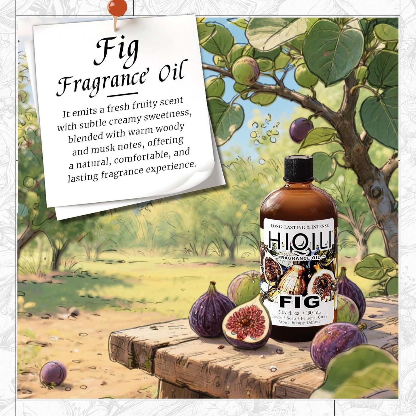HIQILI Fig Fragrance Oil for Hotel Scent Diffuser, Candle & Soap Making Kit, Add to Skin Care, Bath & Body Products - 5.07 Fl Oz