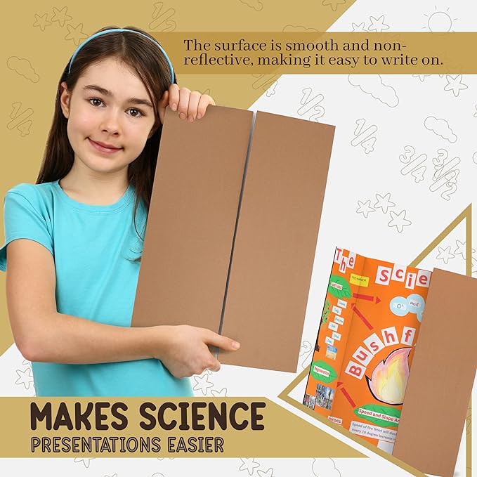 White Trifold Presentation Board 36" x 48" (Pack of 4) Self-Adhesive Science Subtitles included - Display Exhibition Board Lightweight and Portable with Smooth Surface - by Emraw