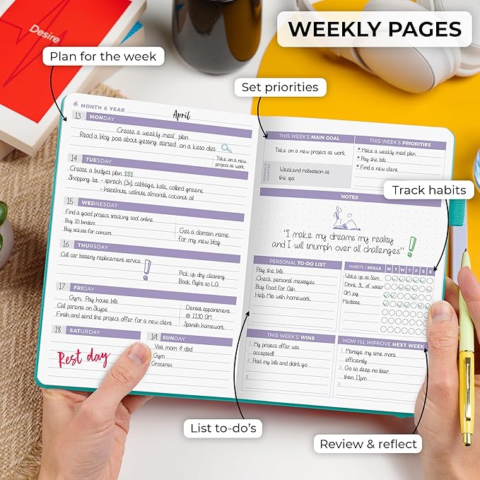 Clever Fox Planner 2nd Edition – Colorful Weekly & Monthly Goal Planner, Time Management & Productivity Organizer, Undated, A5 (Aquamarine)