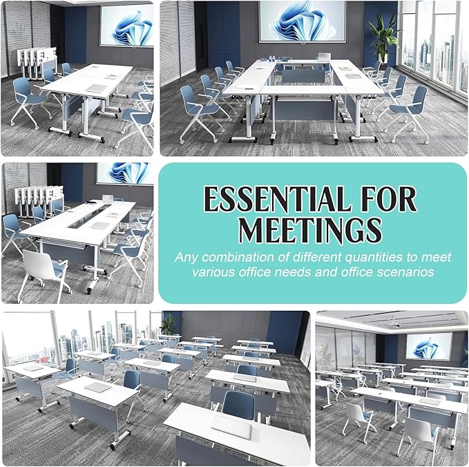 JEHUJD Conference Table,55.1''Folding Conference Room Table for 4-12 People,Mobile Flip Top MeetingTraining Table with Different Coulor and Styles for Offices, Classrooms,Meeting Room (2, B)