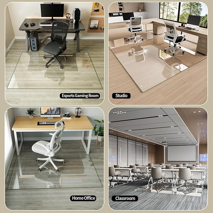 Koonmi Tempered Glass Chair Mat for Hardwood Floors & Carpets, 60" x 80“ Transparent Heavy Duty Office Floor Protector with Noise-Free Gliding Shatterproof for Home Office Desk