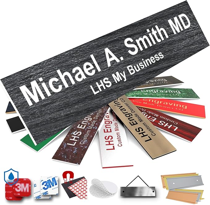 Door Name Plate Personalized for Office Ash Plastic Name Plate White Letters - Made in USA 2x12 N1