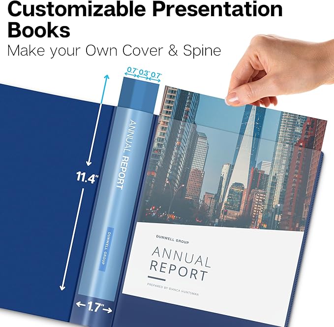 Dunwell Presentation Binder 12-Pocket, Displays 24 Pages, 8.5x11 Portfolio Binder with Plastic Sleeves, Storage and Organizer for Documents, Certificates, Projects, Photos (Blue)