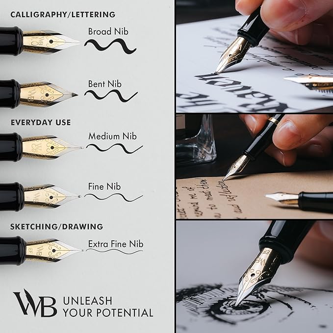 Wordsworth & Black Fountain Pen Set, 18K Gilded Fine Nib, Includes 24 Pack Ink Cartridges, Ink Refill Converter & Gift Box, Gold Finish, Calligraphy, [Crimson Red], Perfect for Men & Women