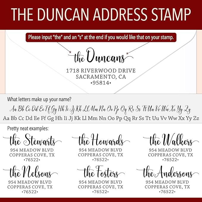 The Duncans Personalized Self-Inking Address Stamp | Envelope Return Address Stamp for Couples and Families | Custom Rubber Address Stamp (2, Wood Handle)