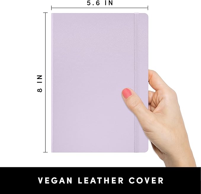 PAPERAGE Dotted Journal Notebook, (Lavender), 160 Pages, Medium 5.6 in x 8 in - 100 GSM Thick Paper – Hardcover Journaling Notebook for Work, School & Bullet Journaling