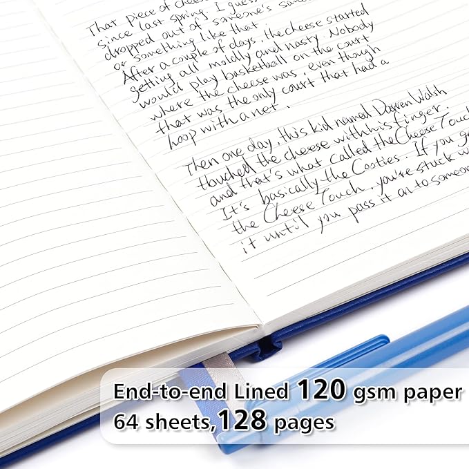 feela 8 Pack Journal Notebook Bulk for School, Hardcover Business Notebooks Classic Ruled Lined Journals with Pen Holder for Work Note Taking, with 8 Black Pens, 120 GSM, 5.1”x8.3”, A5, Navy