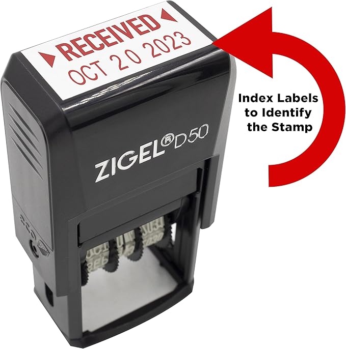 ZIGEL D50 Date Stamp with Received - Self Inking Date Stamp - Red