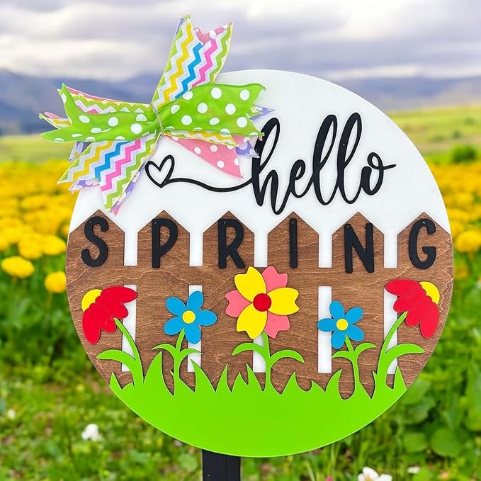 Wood front door sign Wood sign Home decor Welcome sign Sign for front door House warming gift Wedding gift (Fence spring-DS032(NC) P002, 11" Width)