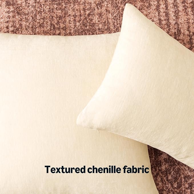 Amazon Basics Chenille Throw Pillow Covers, Home Decor Lumbar Cushion Cover for Bedroom Living Room Couch Bed, 12" W × 20" L, Beige