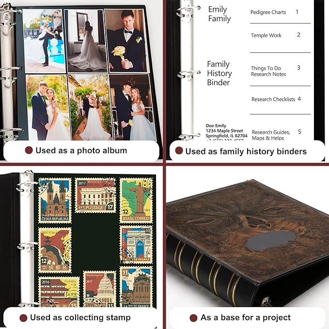 LETVPVOW 2 Pcs Vintage Hardback 3 Ring Binder 1.5 Inch, Professional Leather Binder 3 Ring, Three Ring Binders Fits 8.5 x 11, D Ring Binders for Home, School and Office- (1 Black and 1 Dark Green)
